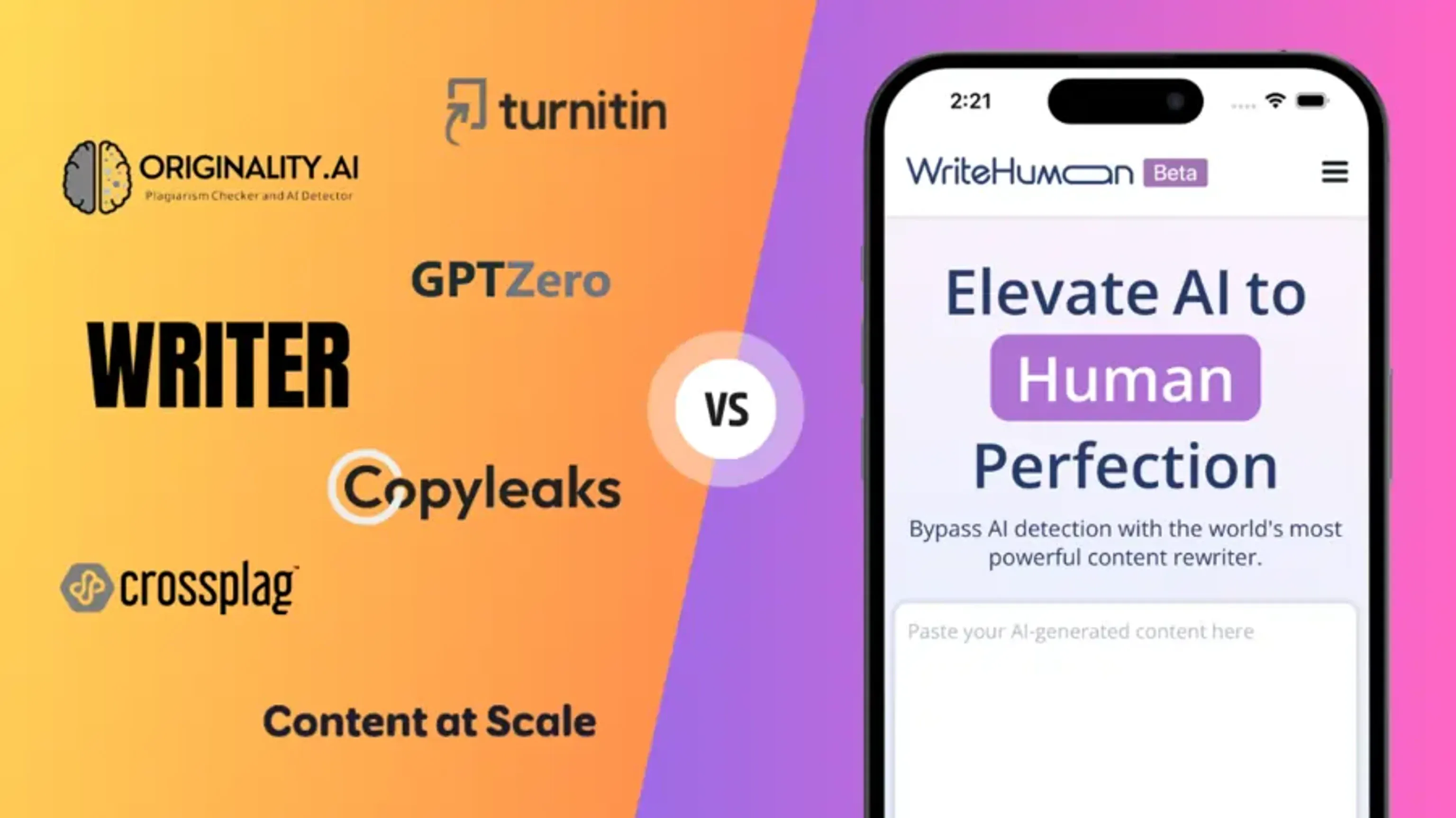 AI detection tools vs WriteHuman AI humanizer comparison graphic.