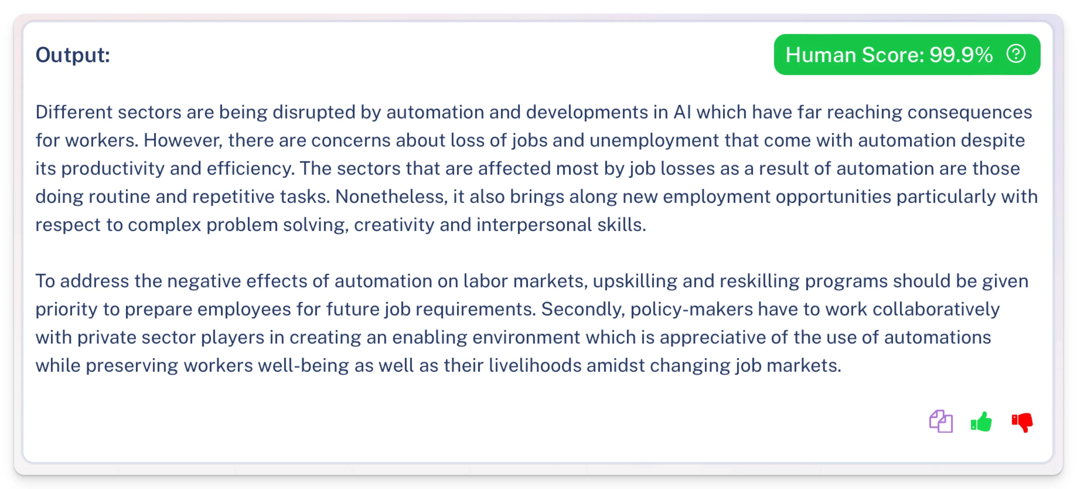WriteHuman user interface of built-in AI detection feature.