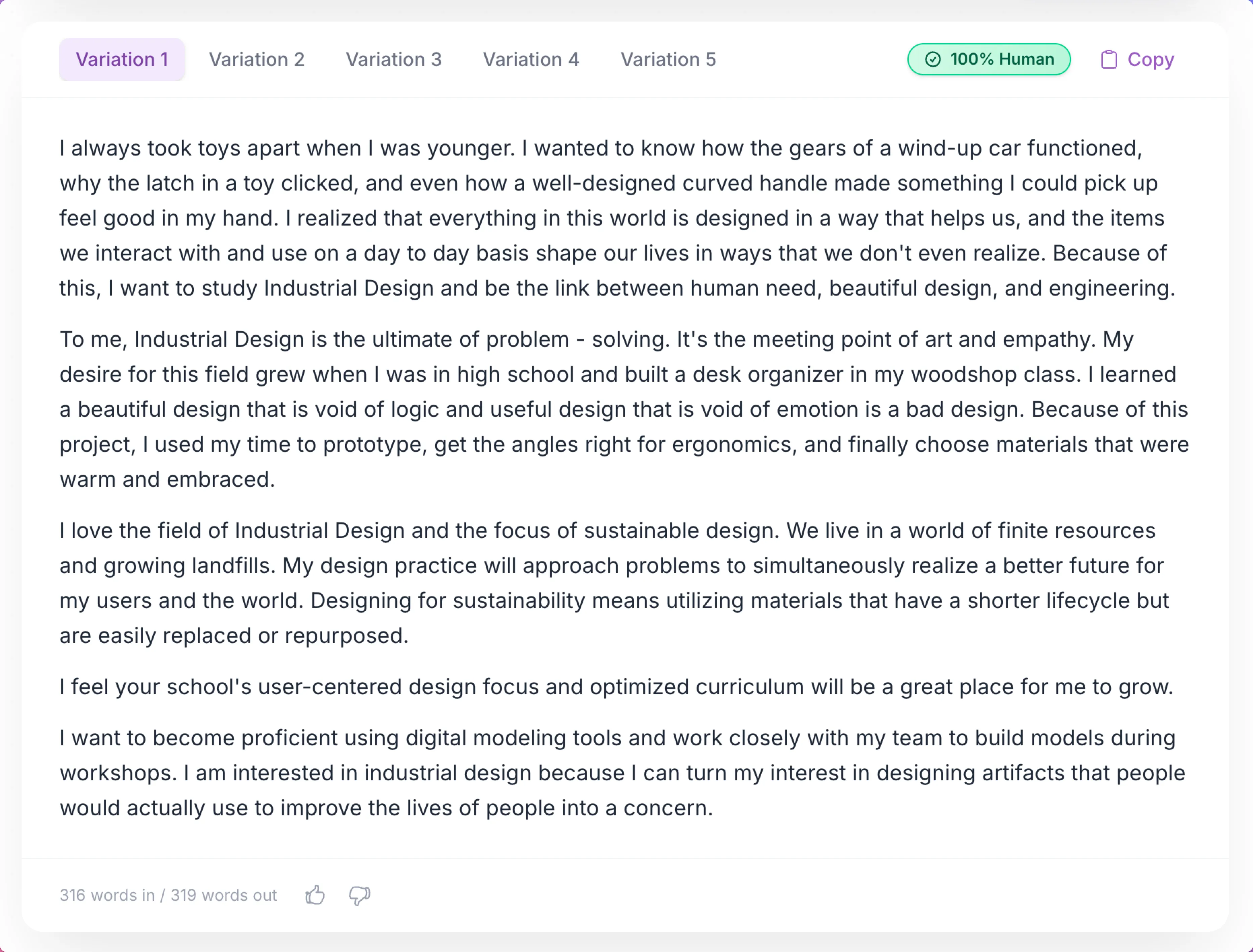 Screenshot of writehuman.ai humanized output